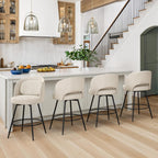 LUE BONA 26''H Swivel Bar Stools Set of 3, Counter Height Bar Stools with Backs, Lumbar Pillow and Black Metal Frames, Upholstered Modern Barstools for Kitchen Island, Linen Farbic, Linen Color