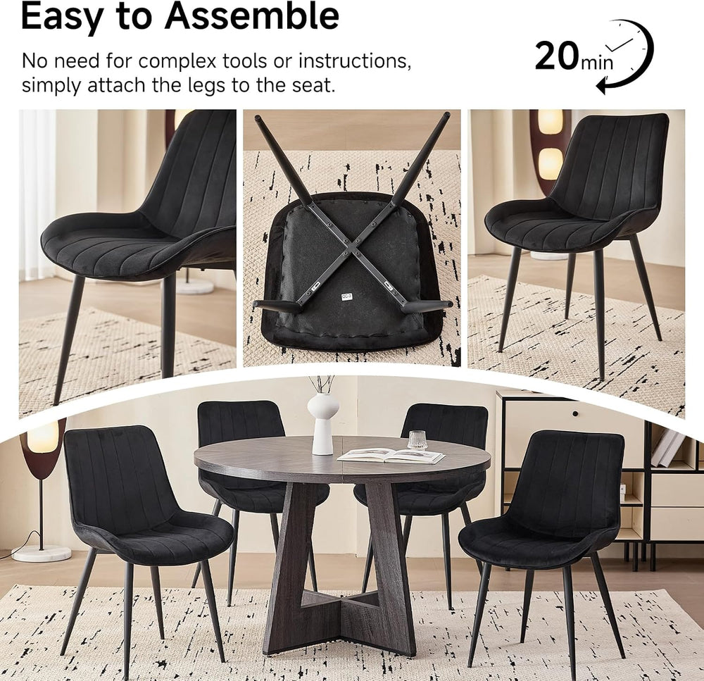 Velvet Dining Chairs Set of 4, Black Modern Upholstered Armless Kitchen Chair...