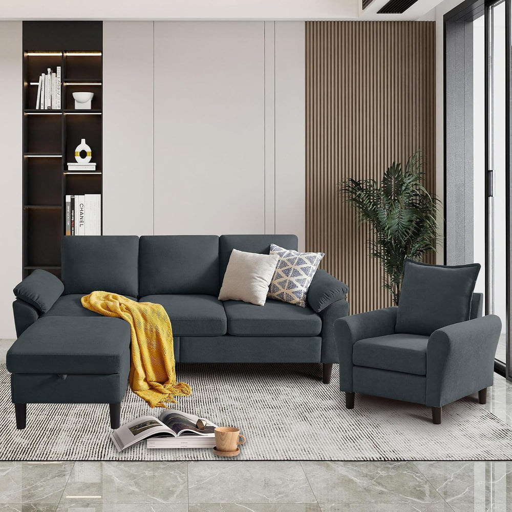Convertible Sectional Sofa Set, 79" Modern L Shaped Couch, Linen Upholst...