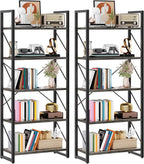DWVO 5 Tier Bookshelf 2 Pack, Industrial Bookshelves Open Shelf Bookcase, Storage Shelves Organizer Display Rack for Bedroom, Living Room, Office,Kitchen, Charcoal Gray