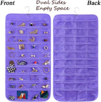 Bloss Hanging Jewelry Organizer, 80 Pockets Dual Sides Wall Jewelry Organizer Storage Dorm Room Essentials for Girls Necklace Organize And Earring Holder Hang on Closet/Door (Purple)