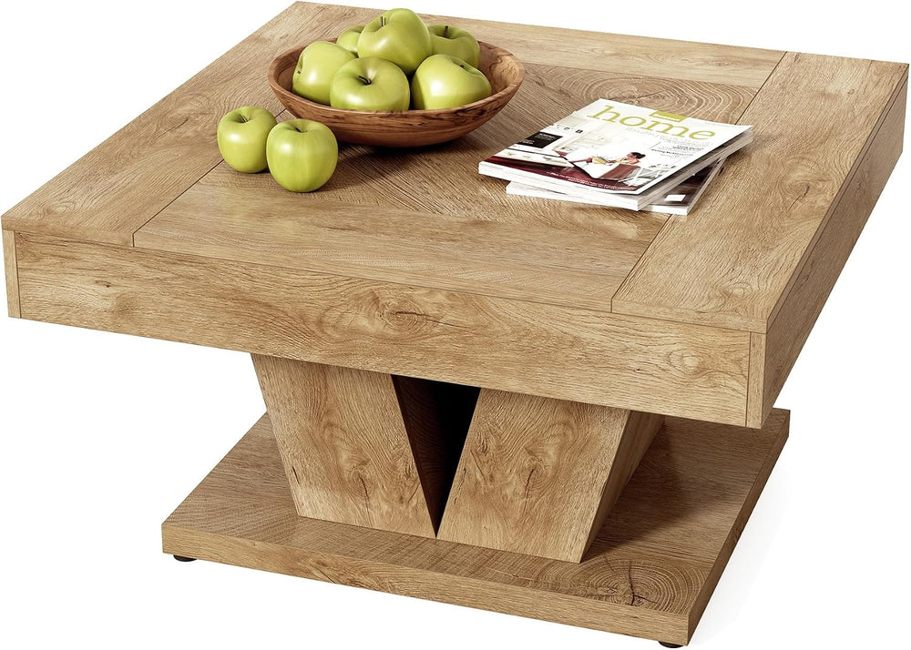 LITTLE TREE Square Coffee Table, Modern Rustic Coffee Table for Living Room, ...