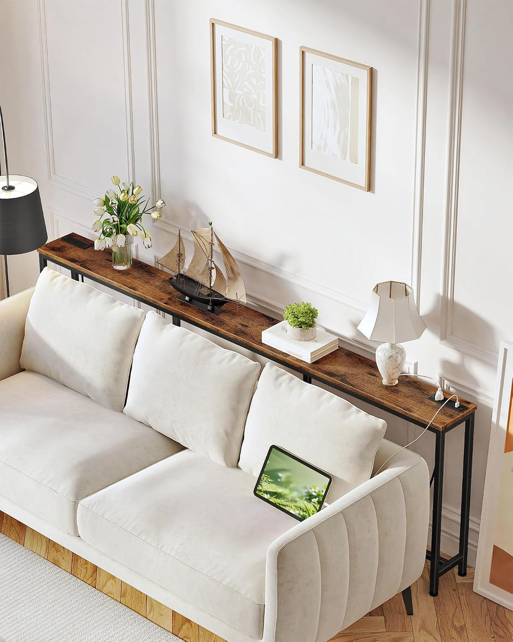 CHOEZON 94.5'' Narrow Console Table with Outlet, 7.1" Behind Cou...
