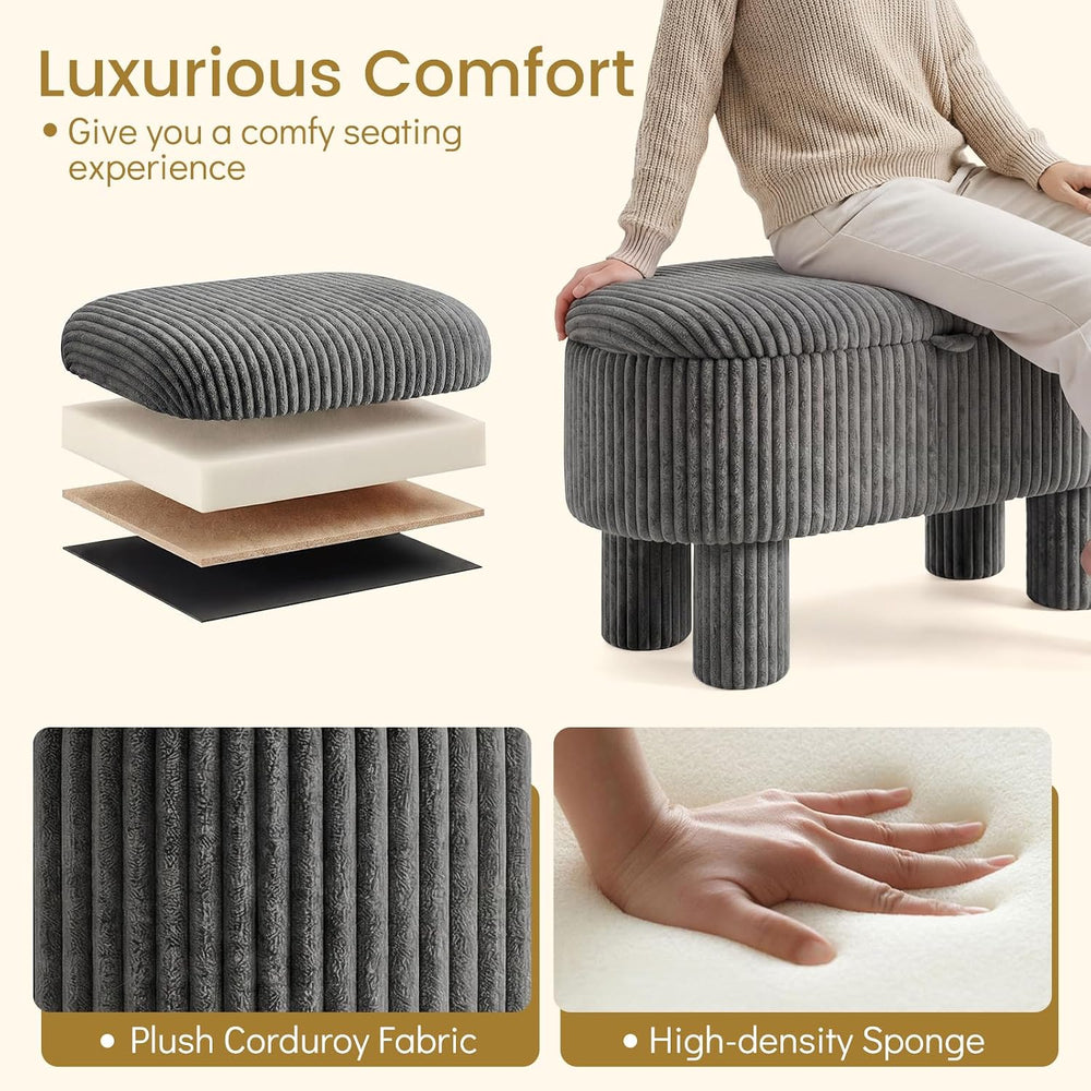 Giantex 42'' Storage Ottoman Bench, Corduroy Fabric Upholstered End o...