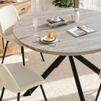 47.2" 5-Piece Round Dining Table Set for 4, Modern Wood Dining Table with 4 Upholstered Chairs, Kitchen & Dining Room Table Set with Metal Base for Apartment, Small Space, Grey Table+4 Beige Chairs