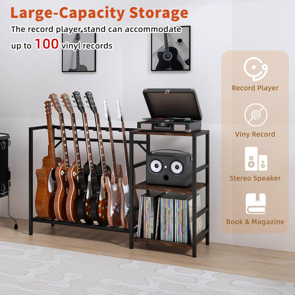 Guitar Stand with Record Player Stand, Guitar Rack with Record Player Table, ...