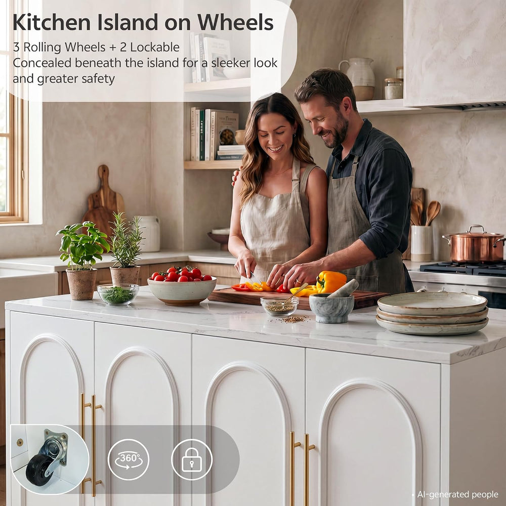 Stationary Kitchen Island, 63" L Large Island Cabinet for Kitchen | with...