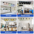 WooFog Overhead Garage Storage Rack, Garage Ceiling Storage Racks, Heavy Duty Storage Bin Ceiling Rails for 27 Gallon Totes，Tote Storage Rack System -Black (6 Sets for 5 Bins)