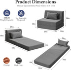 Youzi Folding Sofa Bed Convertible Sleeper Chair with Pillow, 4-in-1 Foldable Mattress Futon Couch Bed to Lounge Chair for Living Room, Bedroom, Dorm & Guest, Washable Cover, Dark Gray, Single