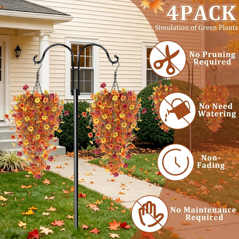 4PCS Artificial Fall Flowers for Outdoors Fall Decorations UV Resistant