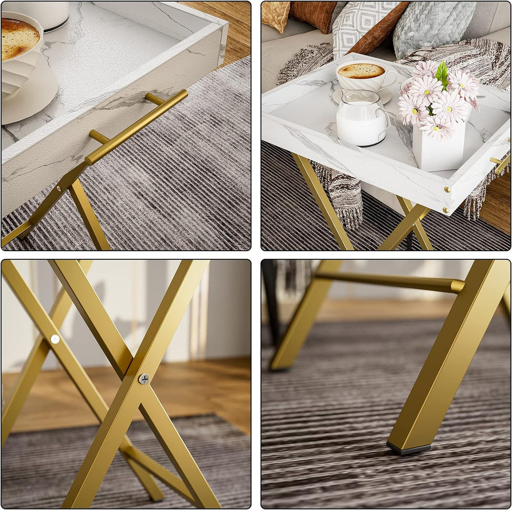 Folding TV Tray Tables, Set of 2 Side Table for Small Place, Snack Eating Tab...