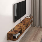 Floating TV Unit, 79'' Wall Mounted TV Cabinet, Floating Shelves with Door, Modern Entertainment Media Console Center Large Storage TV Bench for Living Room & Office (78.74IN, Rustic Brown)