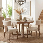 HNY Mid Century Modern Dining Chairs, Linen Fabric Upholstered and Curved Backrest Kitchen Chairs Set of 2, with Hardwood Frame, Beige