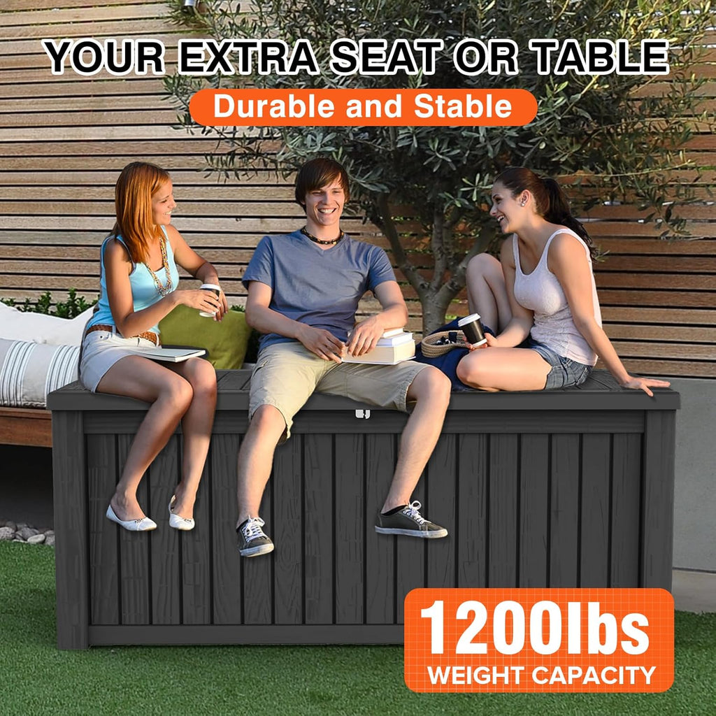 180 Gallon Outdoor Storage Box Waterproof Lockable Resin Deck Box Large, Patio Storage Bin for Pool Accessories Cushion Furniture, Garden Tools, UV-Resistant Outside Delivery Black