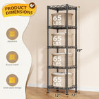 5 Tier Metal Shelving Unit Wire Shelves Storage Rack:Adjustable Storage Shelves Standing Bathroom Shelf and Narrow Shelf for Laundry Dorm Kitchen Pantry Closet Office 12''Wx12''Dx49''H Black