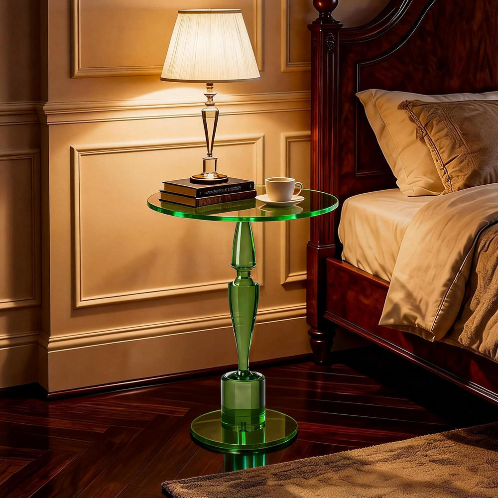 Acrylic Round Side Table, End Table Nightstand Pedestal Table for Living Room...