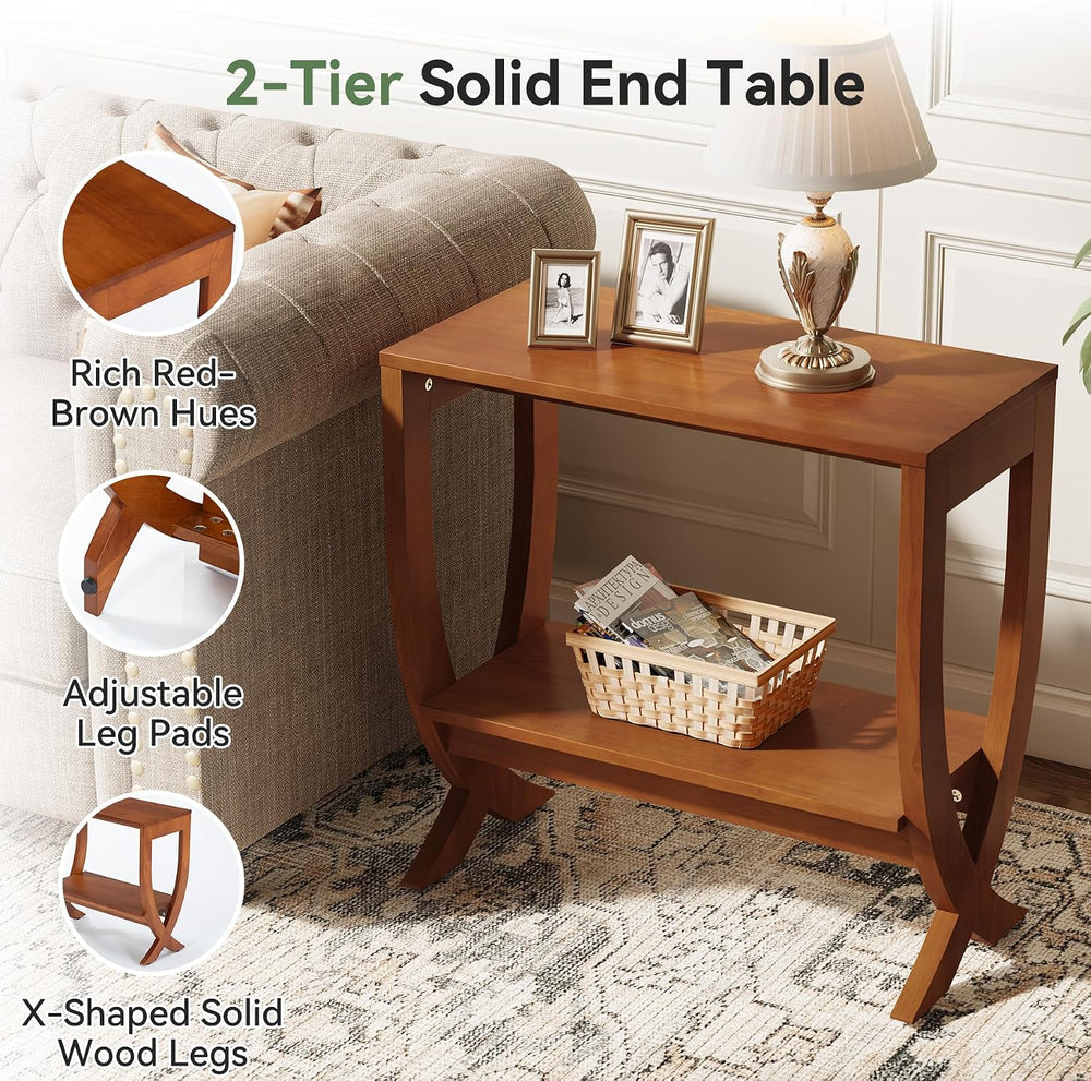 Solid End Table, 2-Tier Couch Side Table with Arched Legs for Small Space, Li...