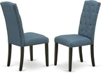 East West Furniture ESCE3-BCH-21 3 Piece Dining Room Table Set Contains a Round Kitchen Table with Pedestal and 2 Mineral Blue Linen Fabric Parson Dining Chairs, 30x30 Inch, Black & Cherry