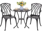 NUU GARDEN Patio Bistro Sets 3 Piece Cast Aluminum Bistro Table and Chairs Set with Umbrella Hole Bistro Set of 2 for Patio Backyard, Black