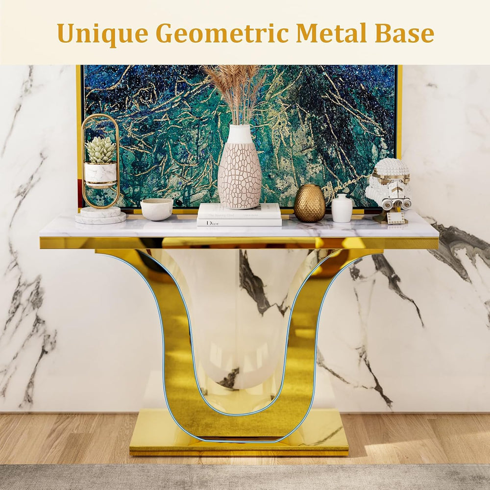 Gold Console Table, White and Gold Living Room Sofa Table, 50" Rectangle...