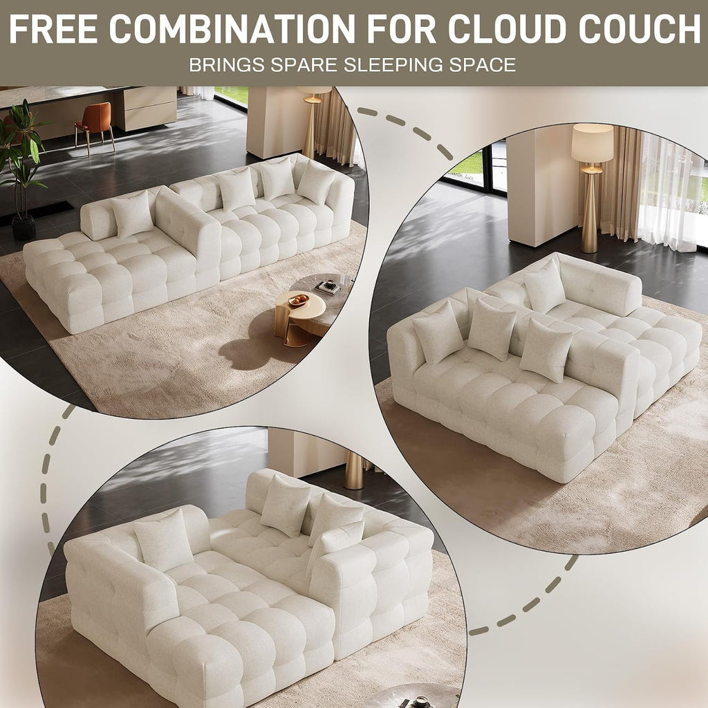 120" Oversized Modular Sectional Couch,Cloud Sectional Sofa with Deep Seat, Modern Modular Couch with 4 Throw Pillows,L-Shaped Chenille Sofa Couches with Right Facing Chaise for Living Room, Beige