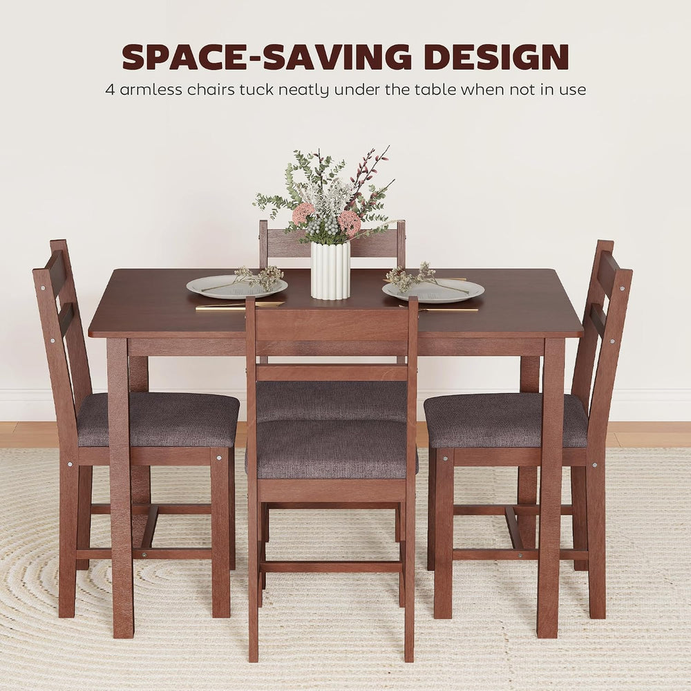HOMCOM 5-Piece Solid Wood Dining Table Set for 4, Light Brown and Brown | Far...