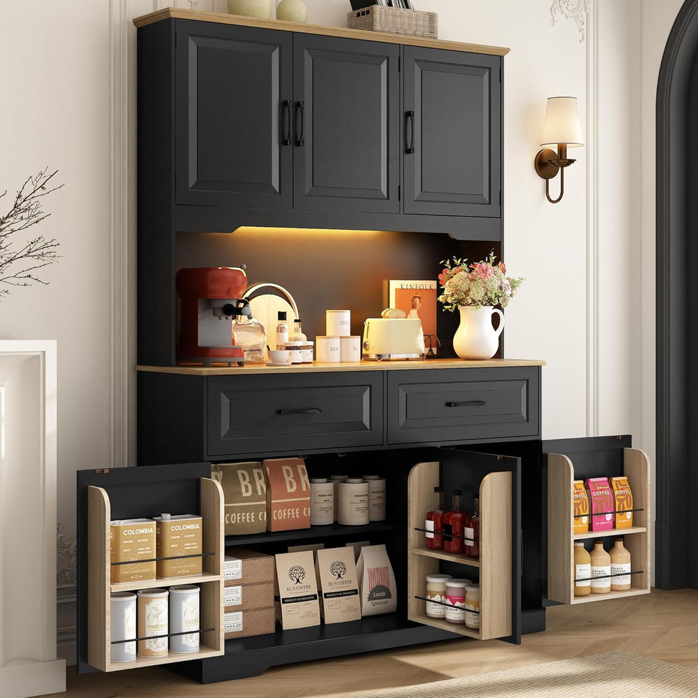 71" Tall 47" Wide Large Pantry Storage Cabinet w/ Power Outlet,LED ...