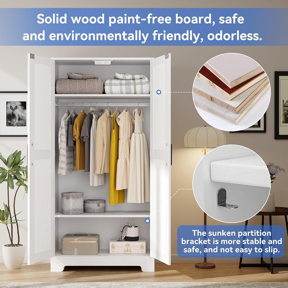 Wooden Armoire Wardrobe Closet, Wardrobe Cabinet with Door and Shelves, Frees...