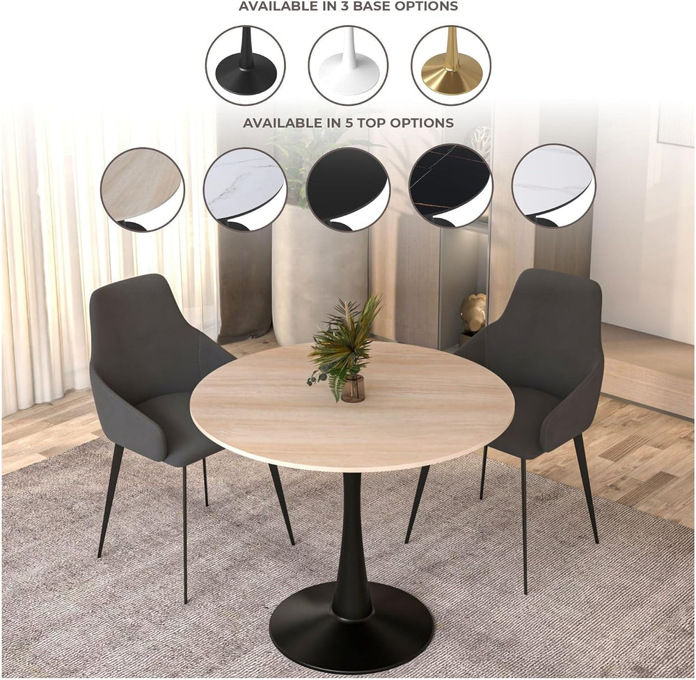 LeisureMod 35" Round Dining Table with Sintered Stone Top – Modern Black...