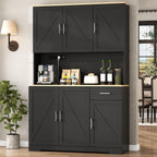 71" Tall Kitchen Pantry Storage Cabinet with Charging Station,Farmhouse Buffet Cabinet with Microwave Shelf,Large Kitchen Hutch Cabinet Doors & Drawer,Food Pantry for Dining Room,Living Room (Black)
