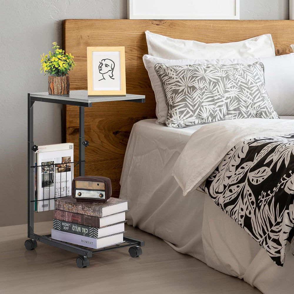 C Shaped End Table with Wheels