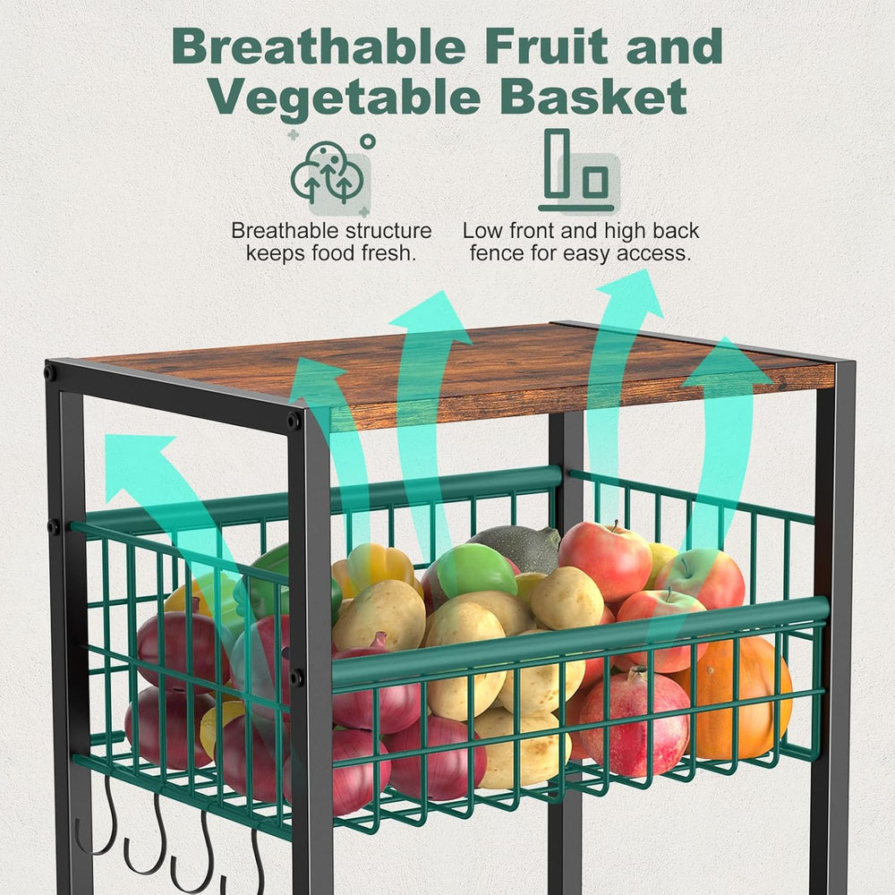 Housolution 5 Tier Kitchen Rolling Cart, Storage Cart with Metal Fruit Vegeta...