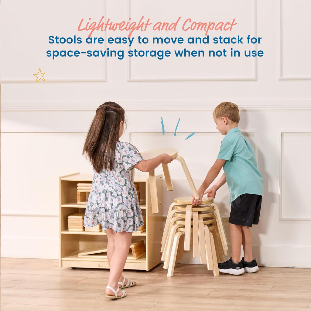 ECR4Kids Bentwood Stackable Stools, 12in Seat Height, Classroom Furniture, Natural, 6-Piece