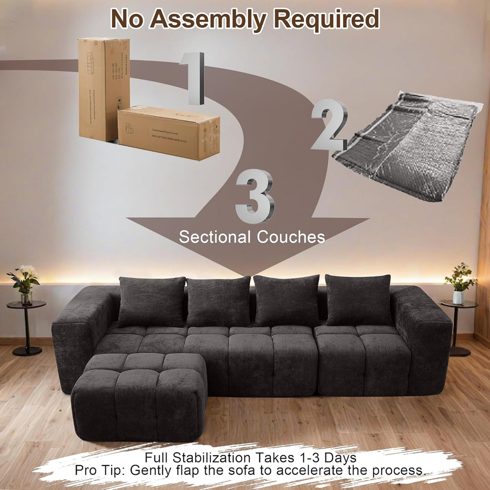119" Couch, Cloud Sectional Couch with Deep Seat, High-Density Memory Fo...