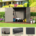 KINYING Outdoor Horizontal Storage Sheds,Outdoor Storage Cabinet Waterproof Resin Tool Storage Box for Lawn Mower,Garden Tools and Patio Furniture, Lockable (Brown)
