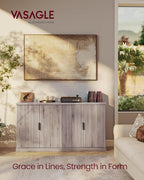 VASAGLE MAXE Collection - Buffet Cabinet, Console Cabinet, Sideboard with Adjustable Shelves, Fluted Doors, Transitional, Kitchen Pantry, Washed Gray UBBK382G01S