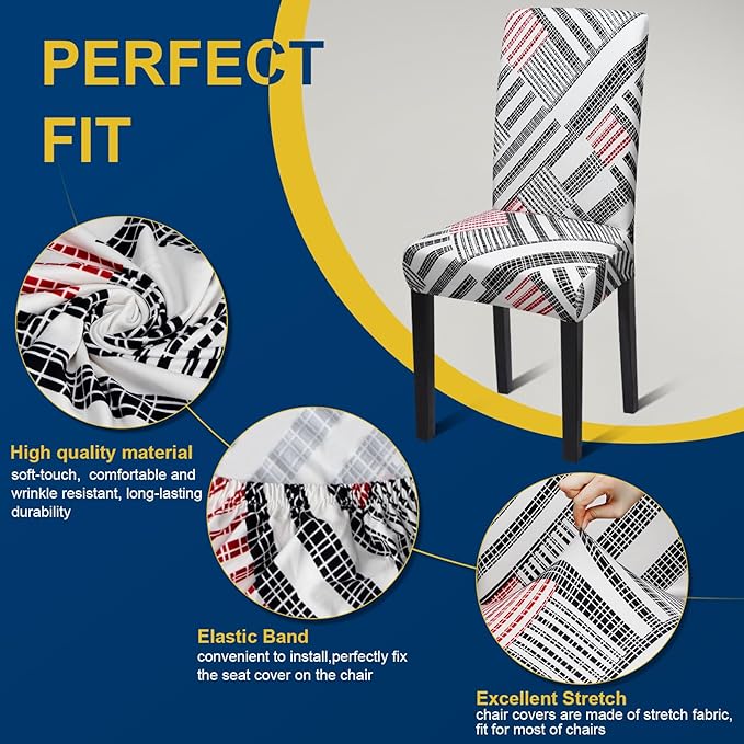 Dining Room Chair Covers - Stretch Kitchen/Dining Room Set of 6 - Removable Washable Slipcovers for Home, Hotel, Banquet