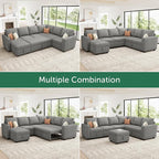 HONBAY Modular Sectional Sleeper Sofa with Pull Out Bed, Chenille Sectional Couch with Storage Seats Ottoman, U Shaped Couches for Living Room, Warm Grey