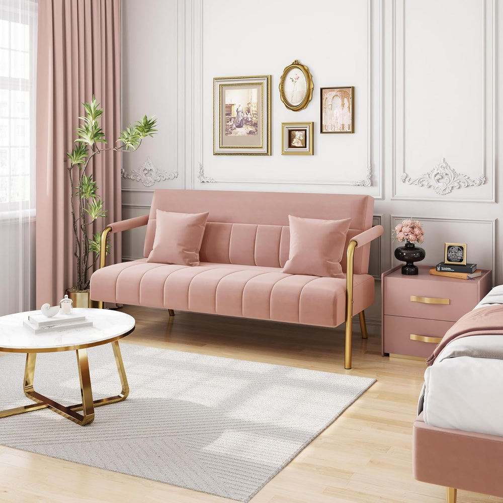 Yaheetech 56.5" Smal Sofa 2 Seater Couch with Gold-Tone Legs, Pink | Sma...