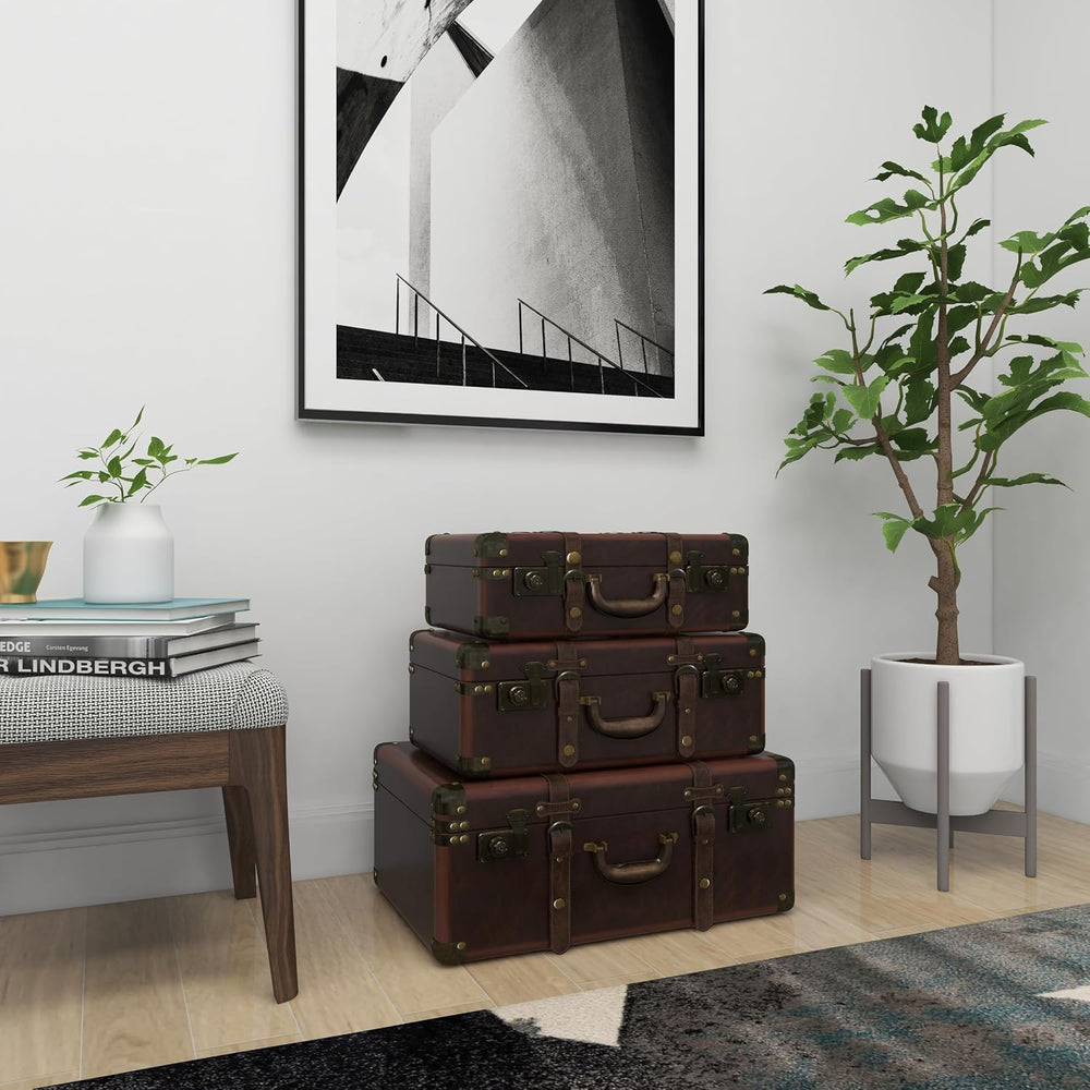 Deco 79 Faux Leather Decorative Trunk Nesting Upholstered Decorative Large Bo...