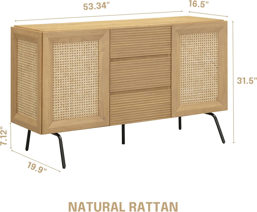 NTC MOSSIC Sideboard with 2 Doors and 3 Drawers, Buffet Cabinet with Natural ...
