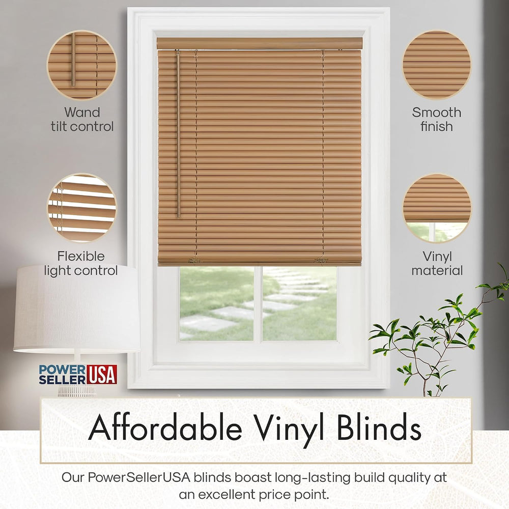 PowerSellerUSA 1" Slats Cordless Window Blinds, 64L x 36W Inches Solid P...