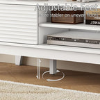 Fluted TV Stand for 55 65 Inch TV, Mid Century Modern Entertainment Center with Shelves, Cabinets & Sliding Doors, TV Media Console Table with Wood Feet & Cord Holes for Living Room, Bedroom, White