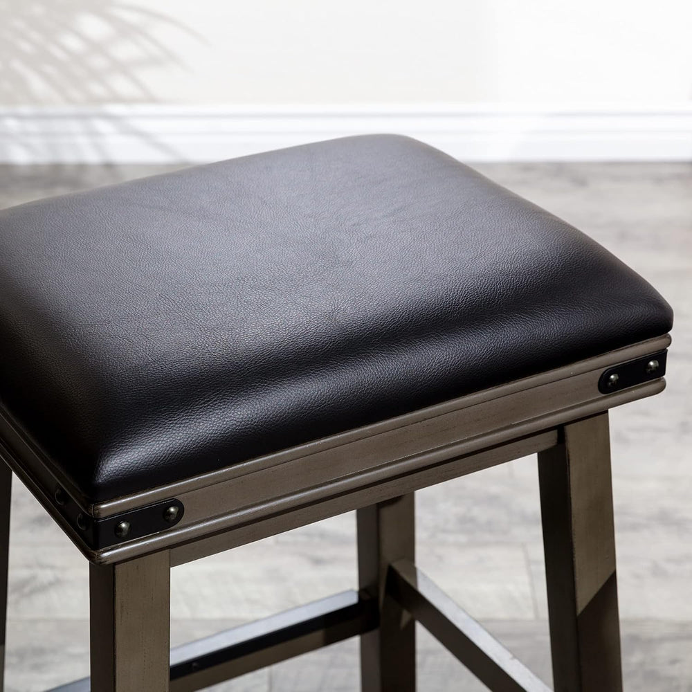 DTY Indoor Living Cortez Bonded Leather Stool, Weathered Gray Finish, 24&quot...