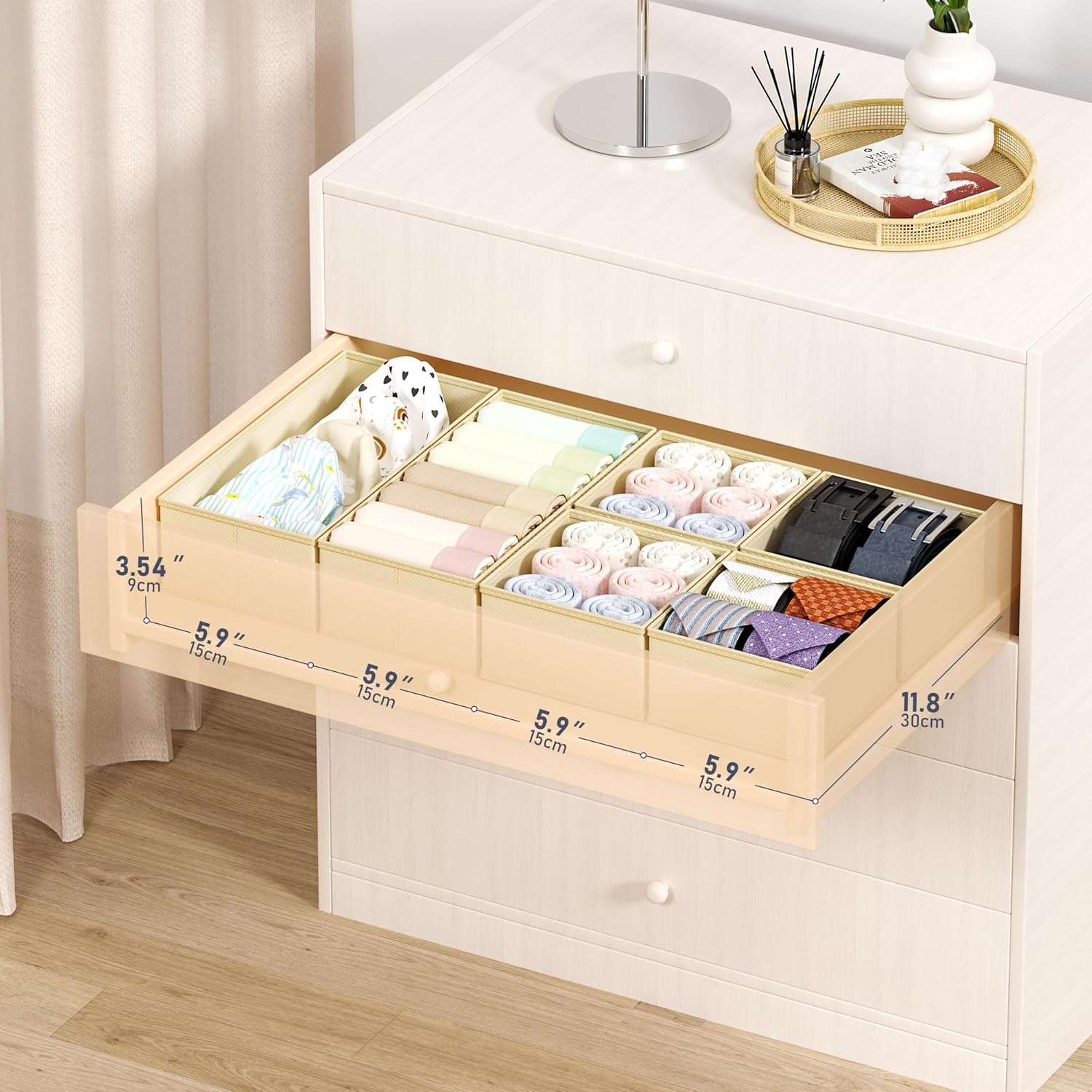 DIMJ Drawer Organizer Clothes Storage - 16 Pack Baby Dresser Organizer for Nursery, Foldable Drawer Dividers for Bedroom Closet Organization, Fabric Storage Bins for Socks, Underwears, Bras