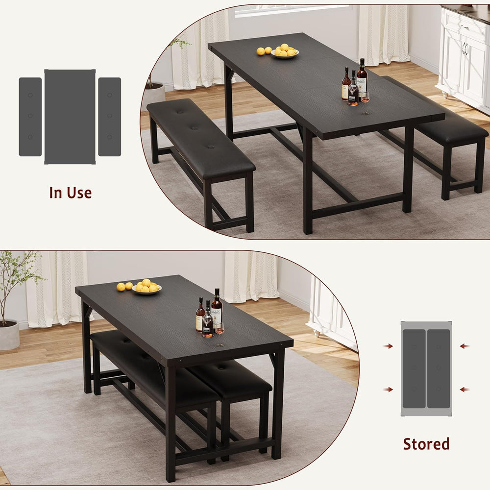 3-Piece Dining Table Set for 4-6 People, Extendable Kitchen Table Set with 2 ...