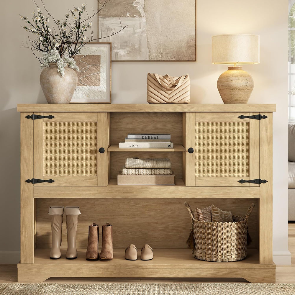 LIKIMIO 47" Entryway Table with Power Outlets, Console Table with Storag...