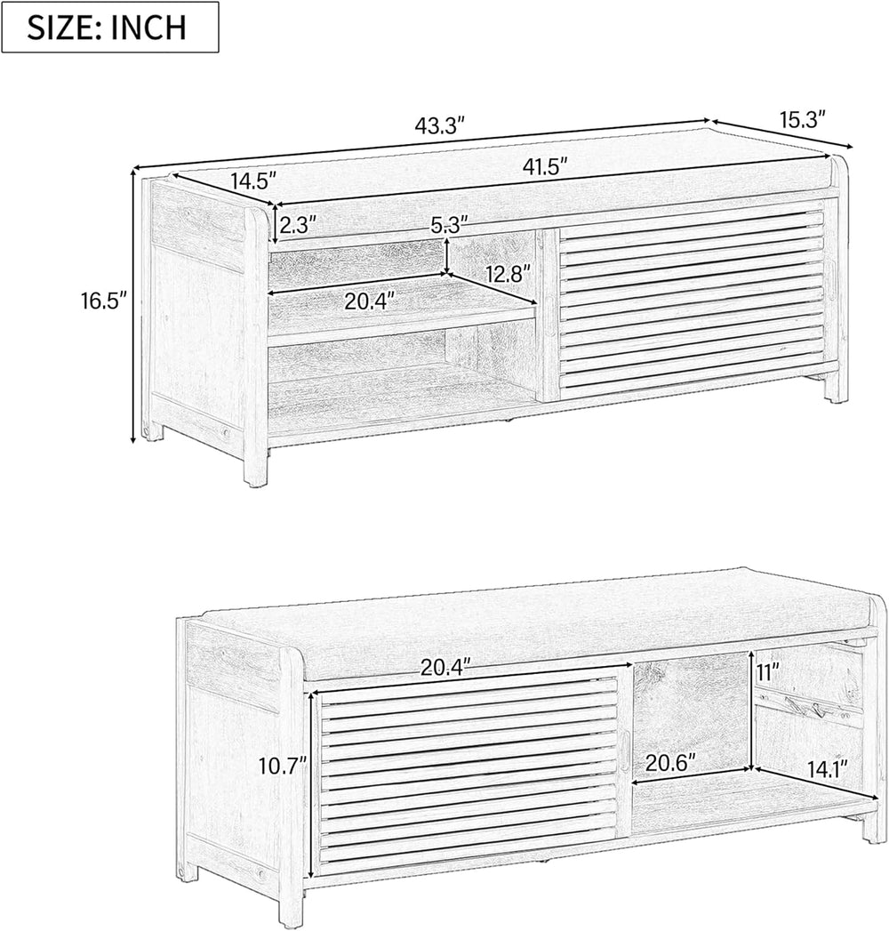 SOFTSEA Shoe Storage Bench with Cushion, 2-Tier Entryway Bench with Sliding S...