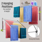 Smartsome | Wall Mounted | Clothes Drying Rack| 22" Wide |15 Linear Feet Capacity | 8 Smooth Round Stainless Steel Rods | 60 lb Capacity | Fully Assembled | Compact Sturdy Space-Saving Design