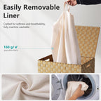 Foldable Laundry Hamper Basket with Lid by Fiona's magic, Handwoven 96L Large Clothes Hamper with Removable Liner Bags, Collapsible Tall Hamper for Bedroom, Bathroom and Dorm Organizer, Natural